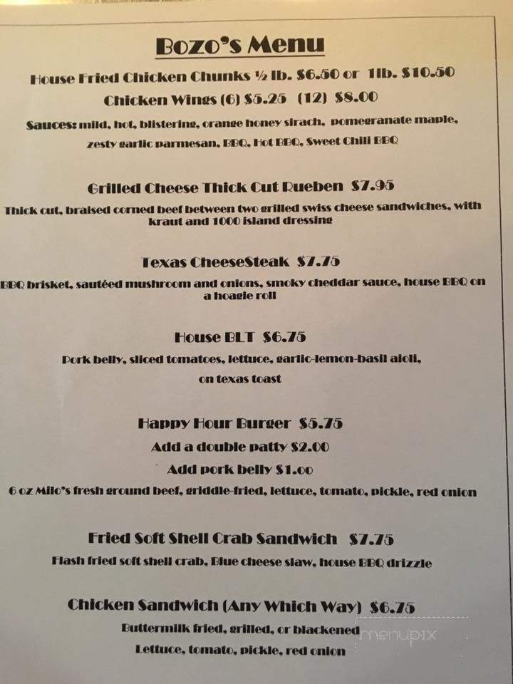 Bozo's Bar and Grille - Toledo, OH menu_pic