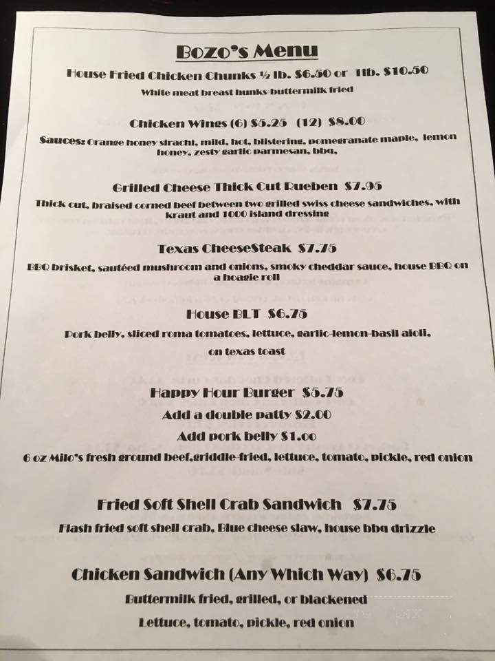 Bozo's Bar and Grille - Toledo, OH menu_pic
