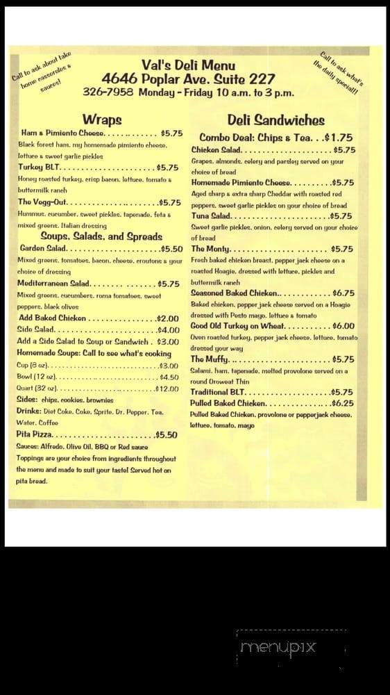 Val's Deli - Memphis, TN menu_pic