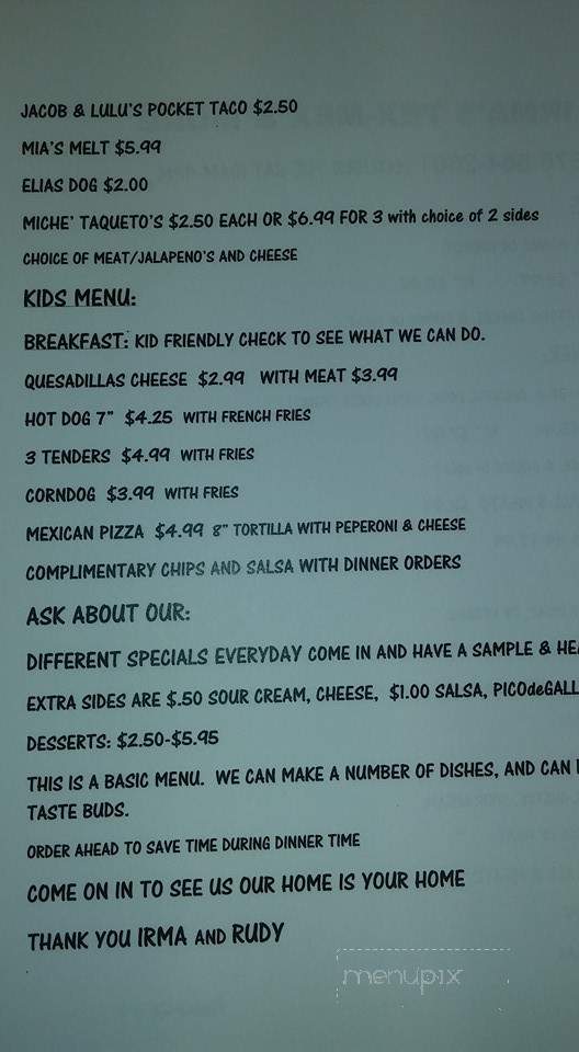 Irma's Tex Mex and More - Villa Rica, GA menu_pic