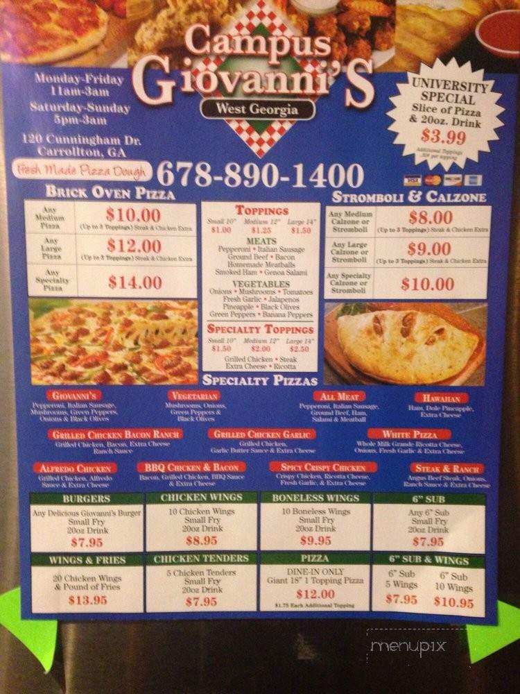 Campus Giovanni's - Carrollton, GA menu_pic