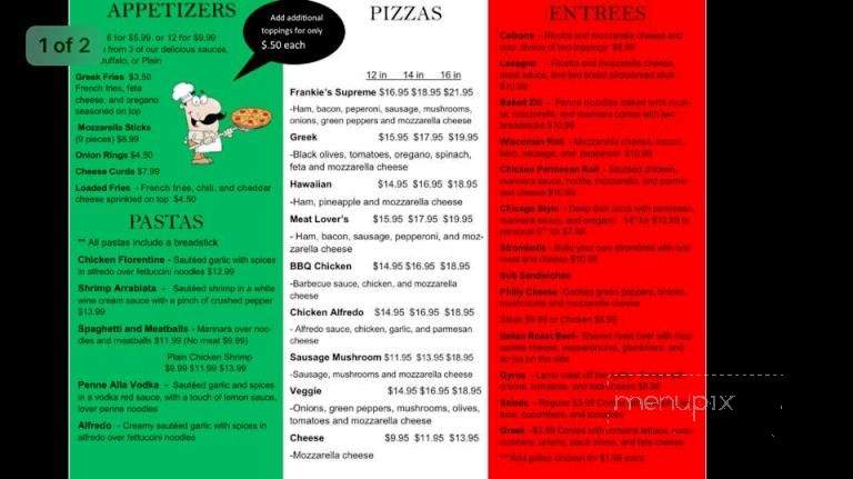 Frankie's Pizzeria - Portage, WI menu_pic