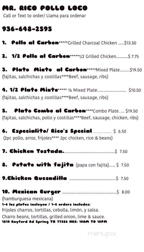 /29047593/Mr-Rico-Pollo-Loco-Menu-Spring-TX - Spring, TX