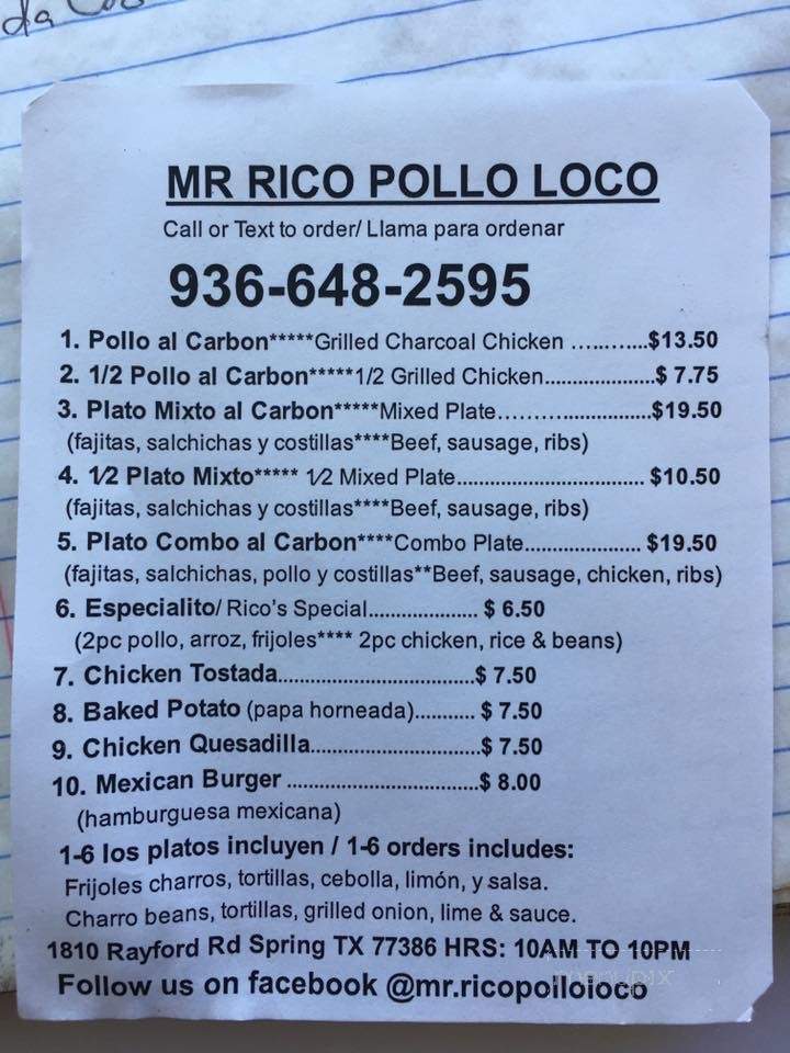 /29047593/Mr-Rico-Pollo-Loco-Menu-Spring-TX - Spring, TX