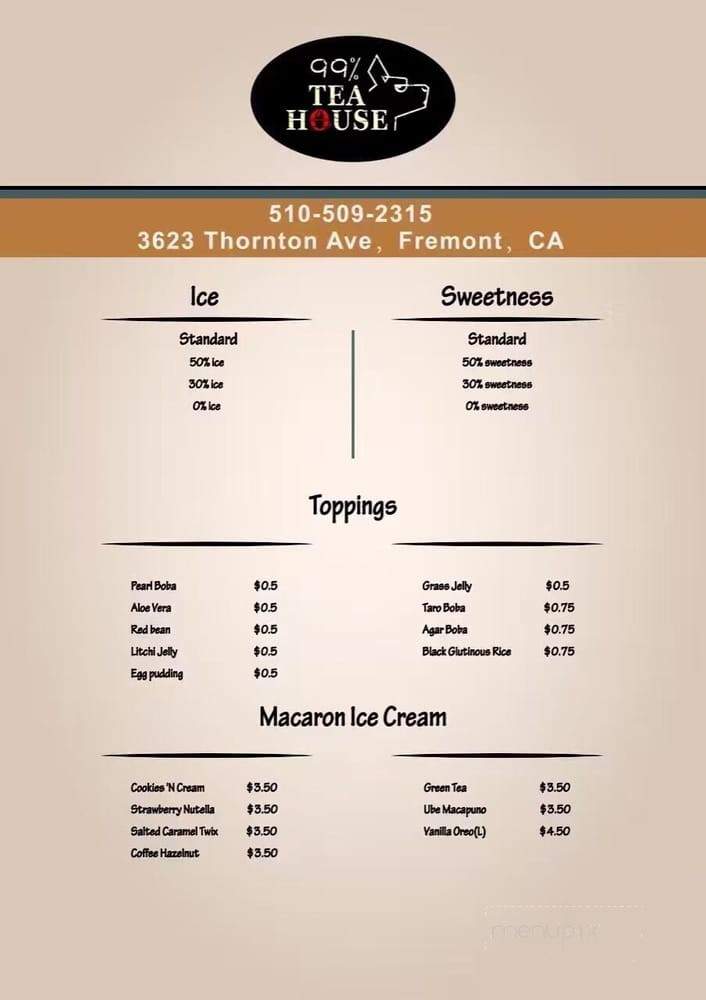 99% Tea House - Fremont, CA menu_pic