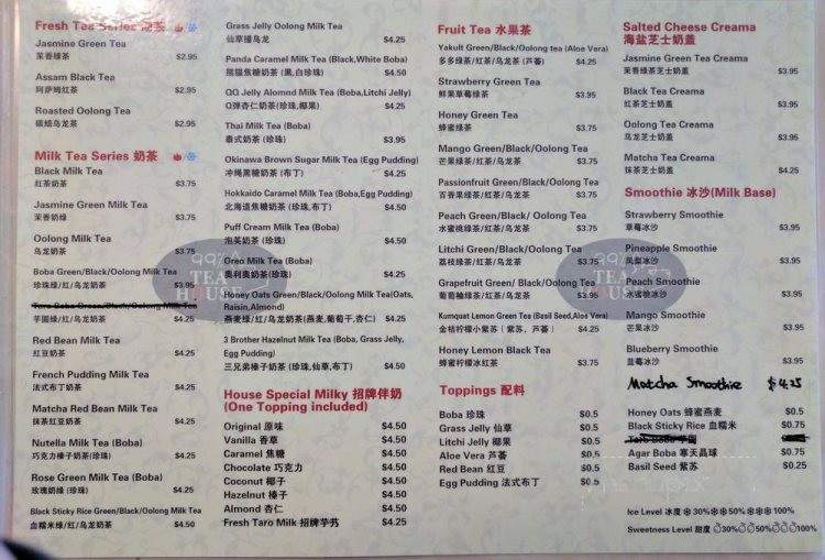 99% Tea House - Fremont, CA menu_pic