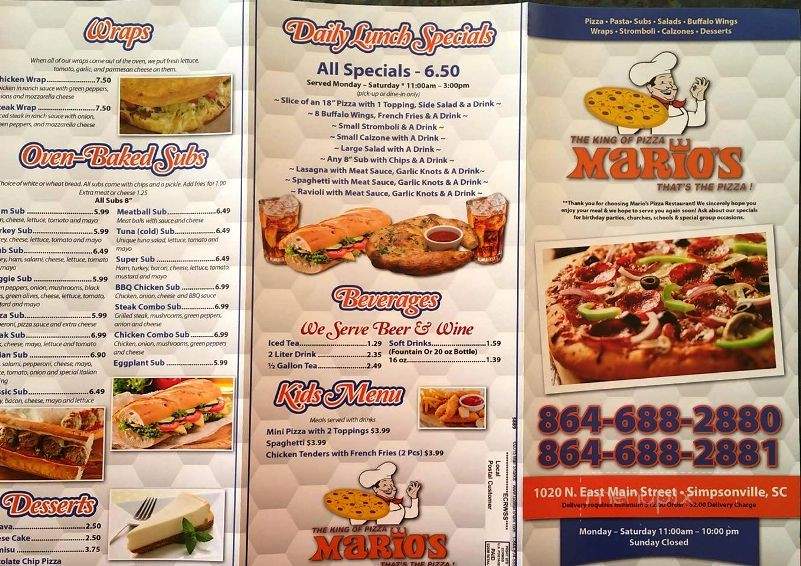 Mario's Pizza - Simpsonville, SC menu_pic
