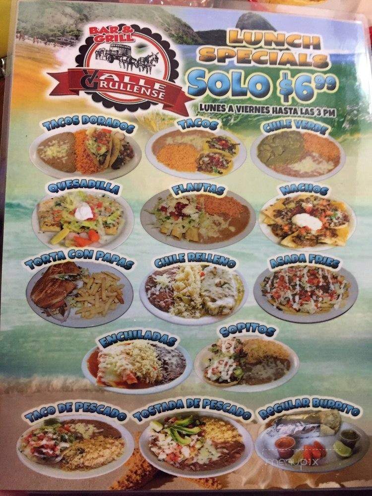 Valle Grullense Bar & Grill - Hanford, CA menu_pic