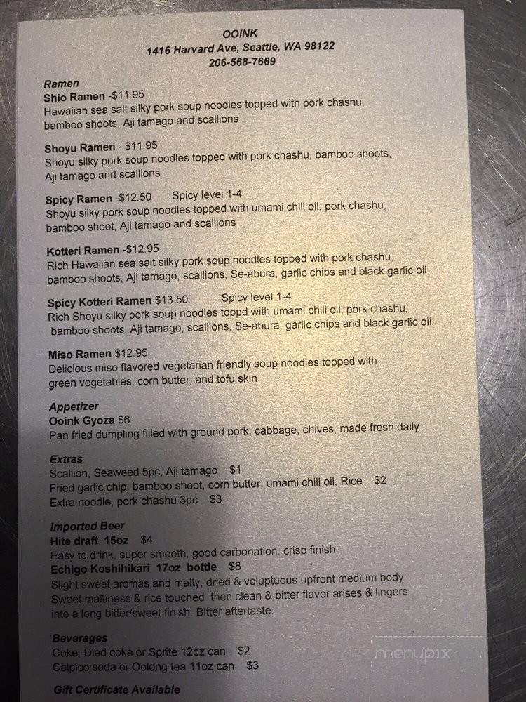 Ooink - Seattle, WA menu_pic