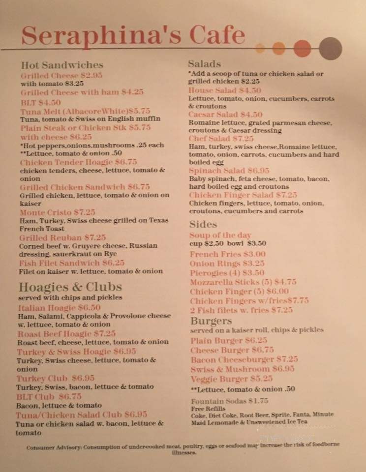 Seraphina's Cafe - Ottsville, PA menu_pic