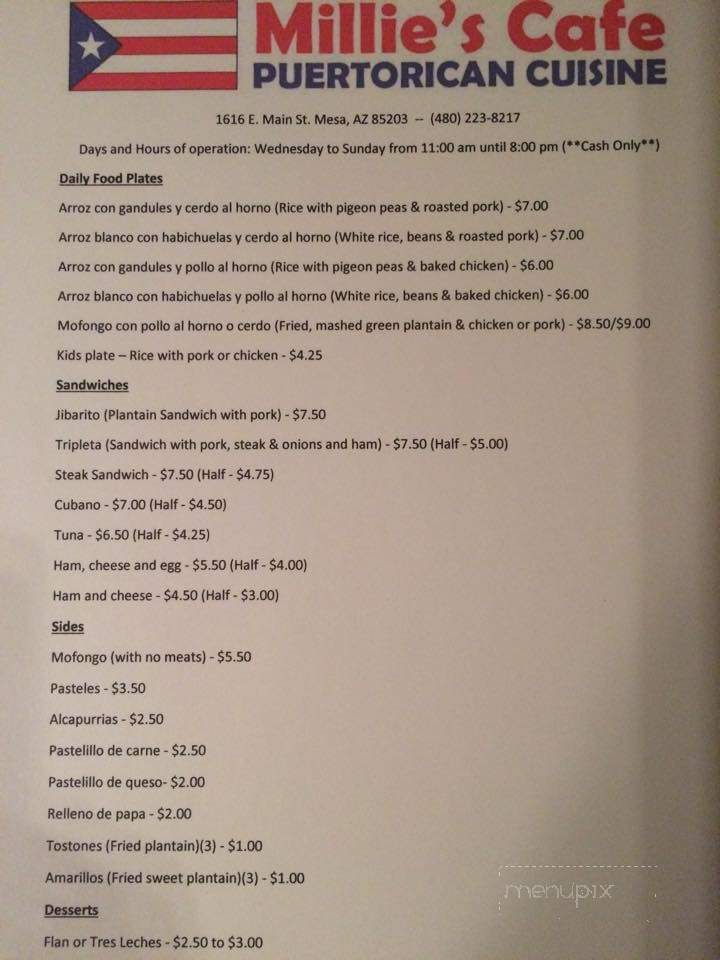 Millie's Cafe - Mesa, AZ menu_pic