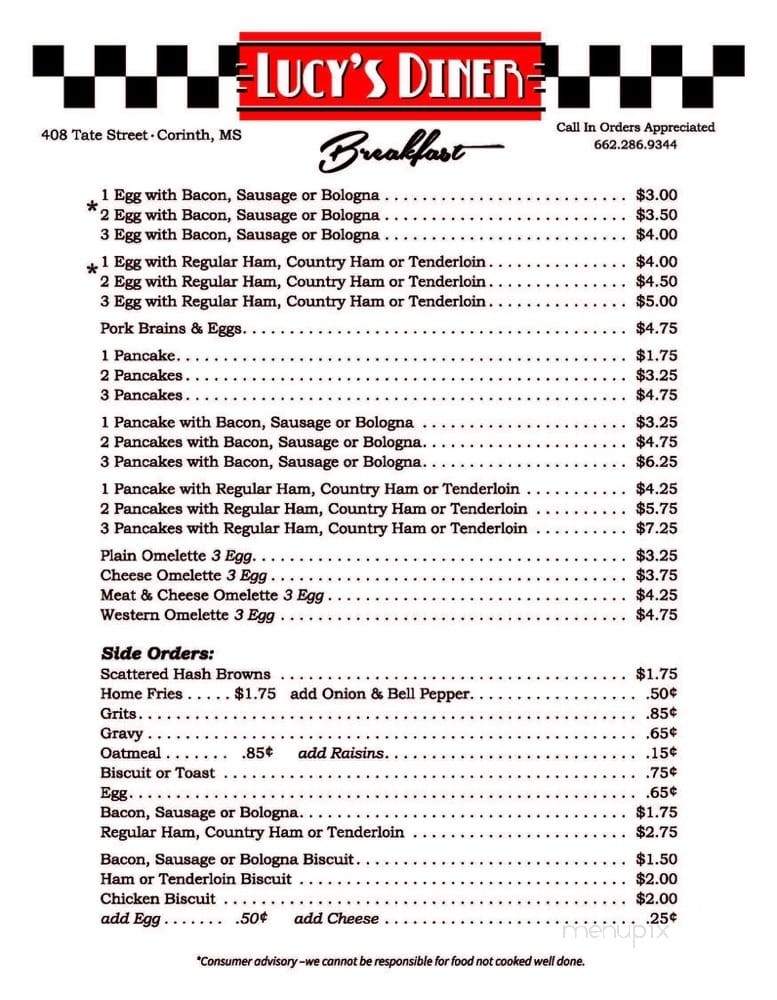 Lucy's Cafe - Corinth, MS menu_pic