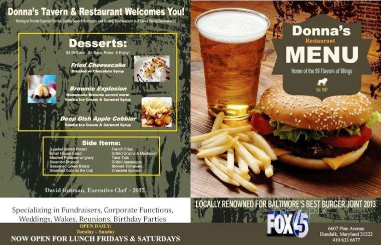 Donna's Tavern & Restaurant - Dundalk, MD menu_pic