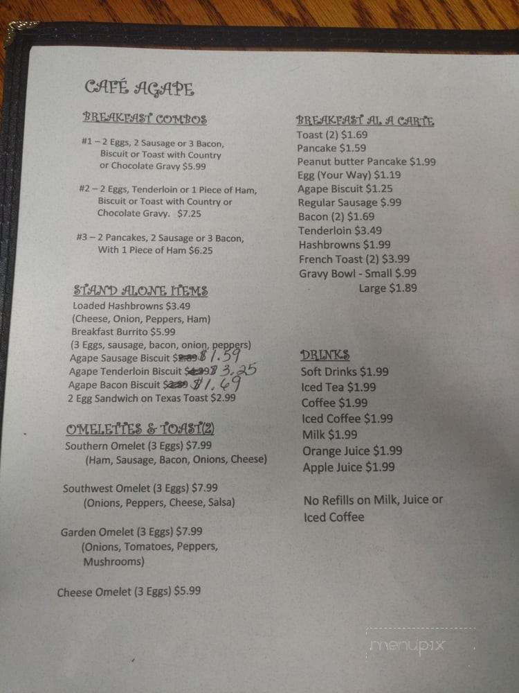 Cafe Agape - Tullahoma, TN menu_pic