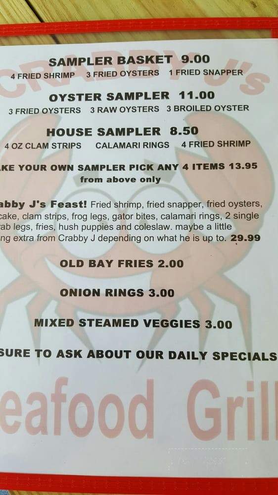 Crabby J's Seafood Grill - Gainesboro, TN menu_pic