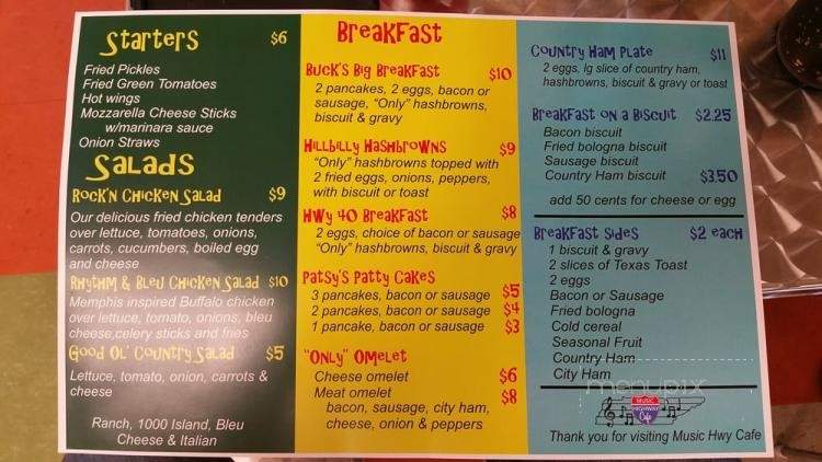 Music Highway Cafe - Only, TN menu_pic