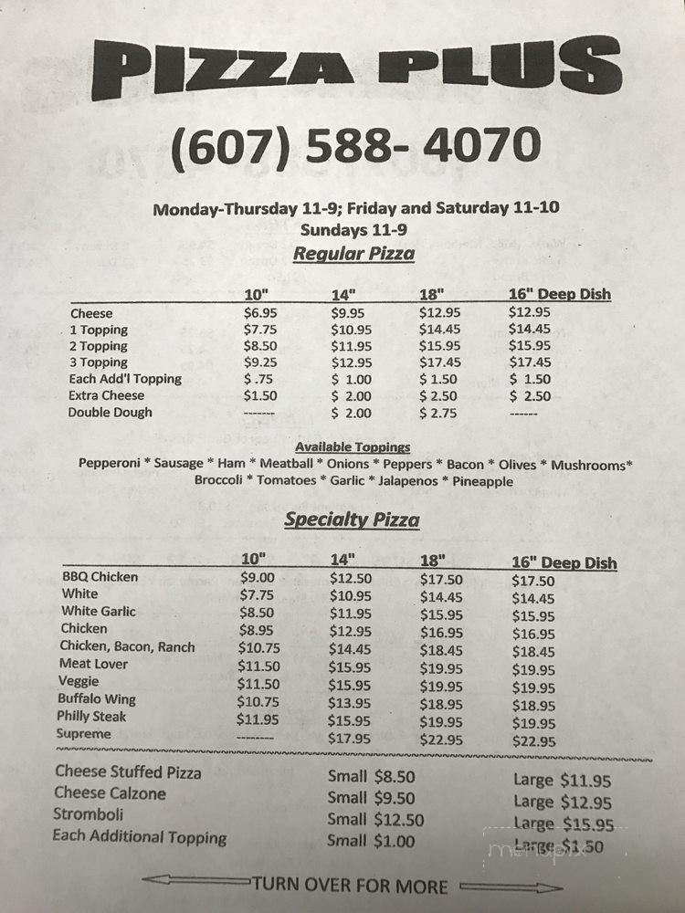 Pizza Plus - Grand Gorge, NY menu_pic