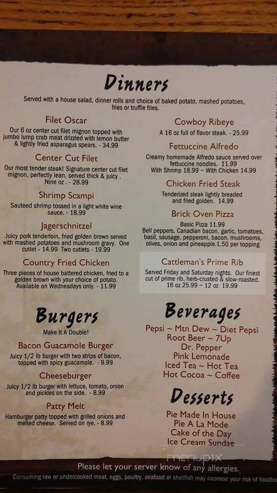 Rock Bottom Steakhouse - Glenrock, WY menu_pic