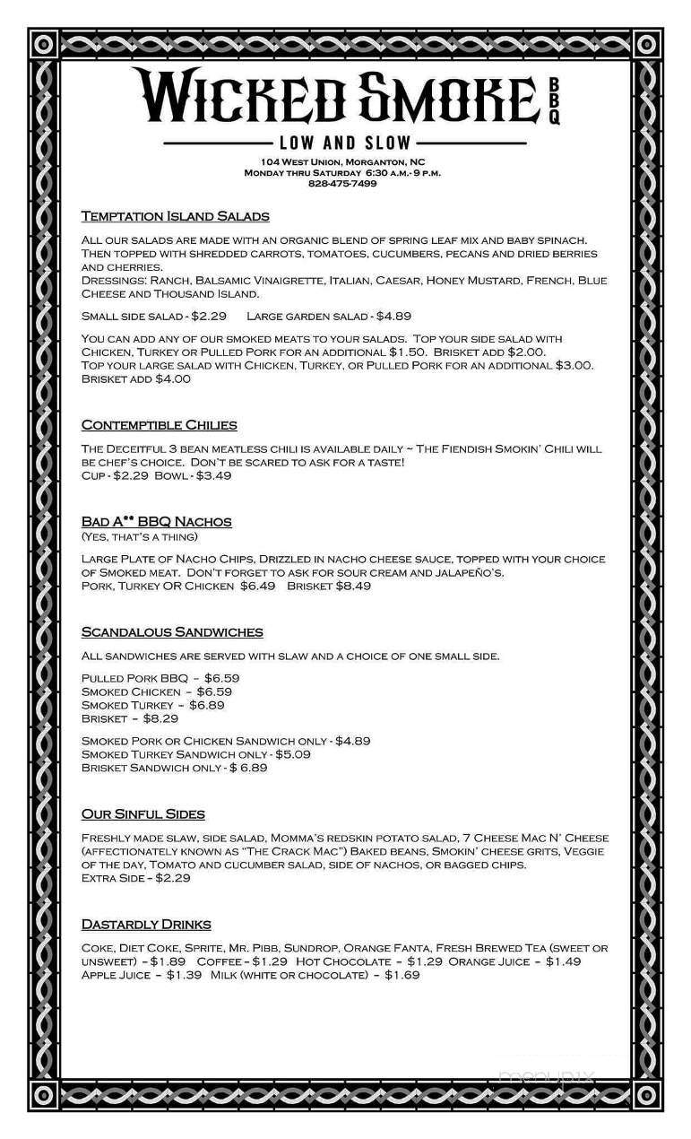 Wicked Smoke BBQ - Morganton, NC menu_pic