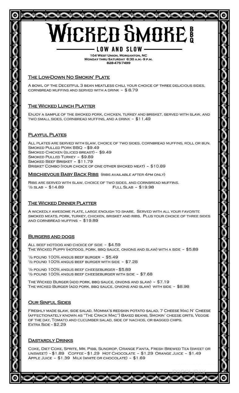 Wicked Smoke BBQ - Morganton, NC menu_pic