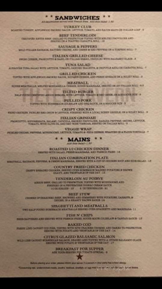 The Tilted Tavern - Chepachet, RI menu_pic