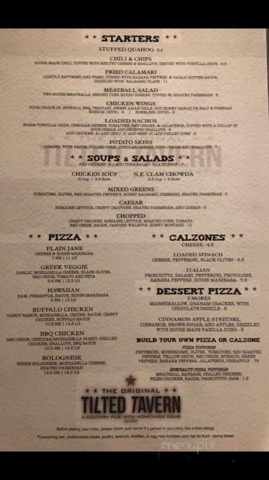 The Tilted Tavern - Chepachet, RI menu_pic