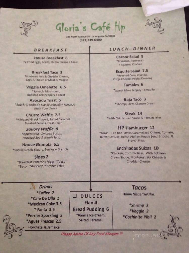 Gloria's Cafe HP - Los Angeles, CA menu_pic