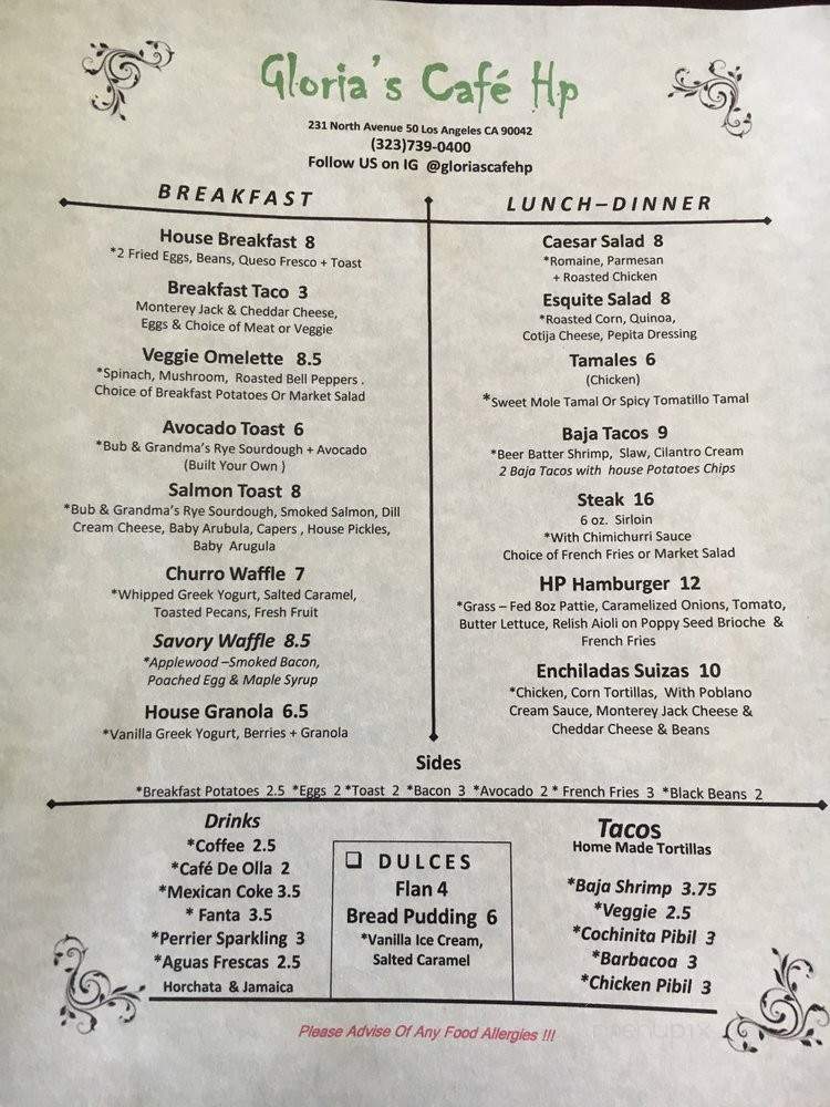Gloria's Cafe HP - Los Angeles, CA menu_pic
