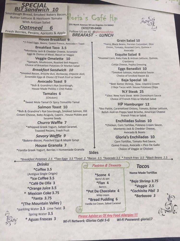 Gloria's Cafe HP - Los Angeles, CA menu_pic