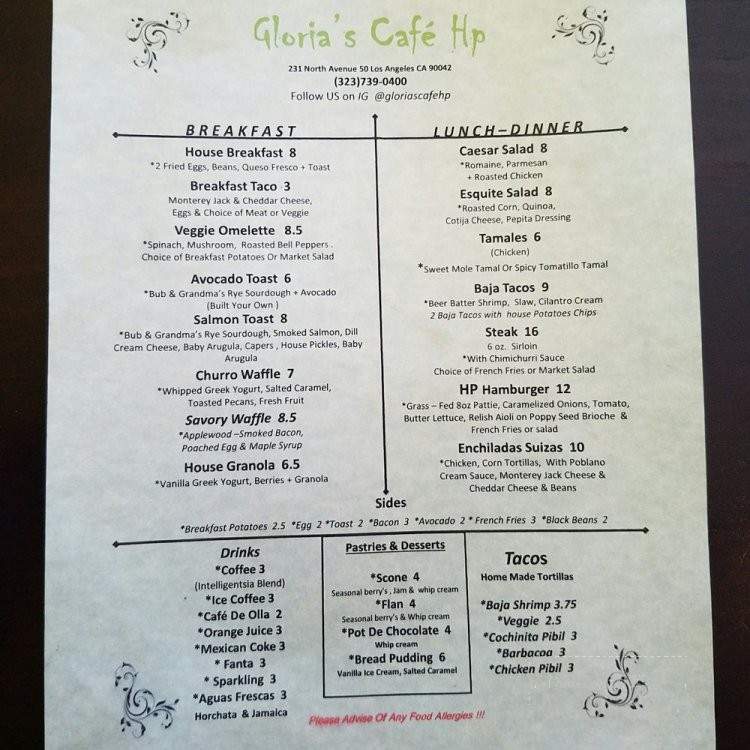 Gloria's Cafe HP - Los Angeles, CA menu_pic