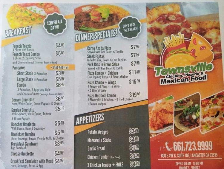 Townsville Pizzeria and Chicken - Lancaster, CA menu_pic