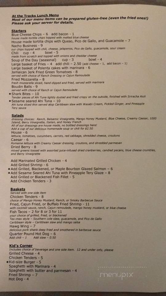 At the Tracks Restaurant - Lula, GA menu_pic
