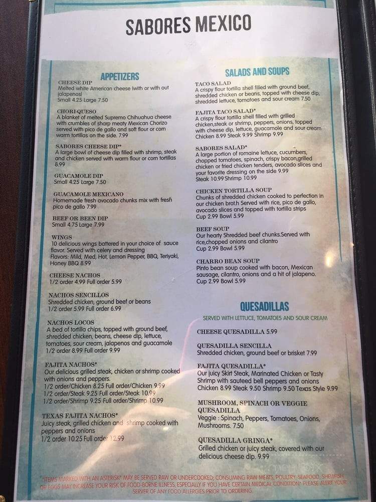 Sabores Mexico Bar & Grill - Suwanee, GA menu_pic
