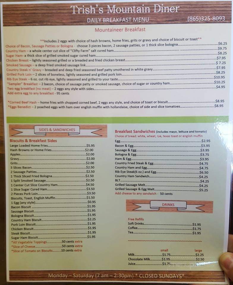 Trish's Mountain Diner - Gatlinburg, TN menu_pic
