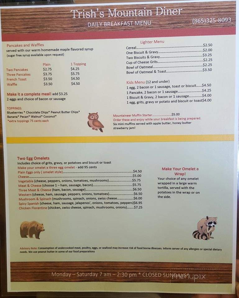 Trish's Mountain Diner - Gatlinburg, TN menu_pic