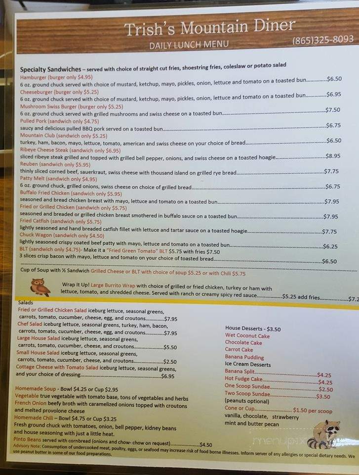 Trish's Mountain Diner - Gatlinburg, TN menu_pic