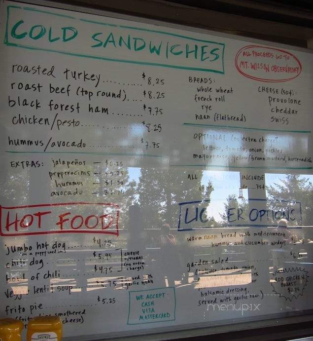 Cosmic Cafe - Mt Wilson, CA menu_pic