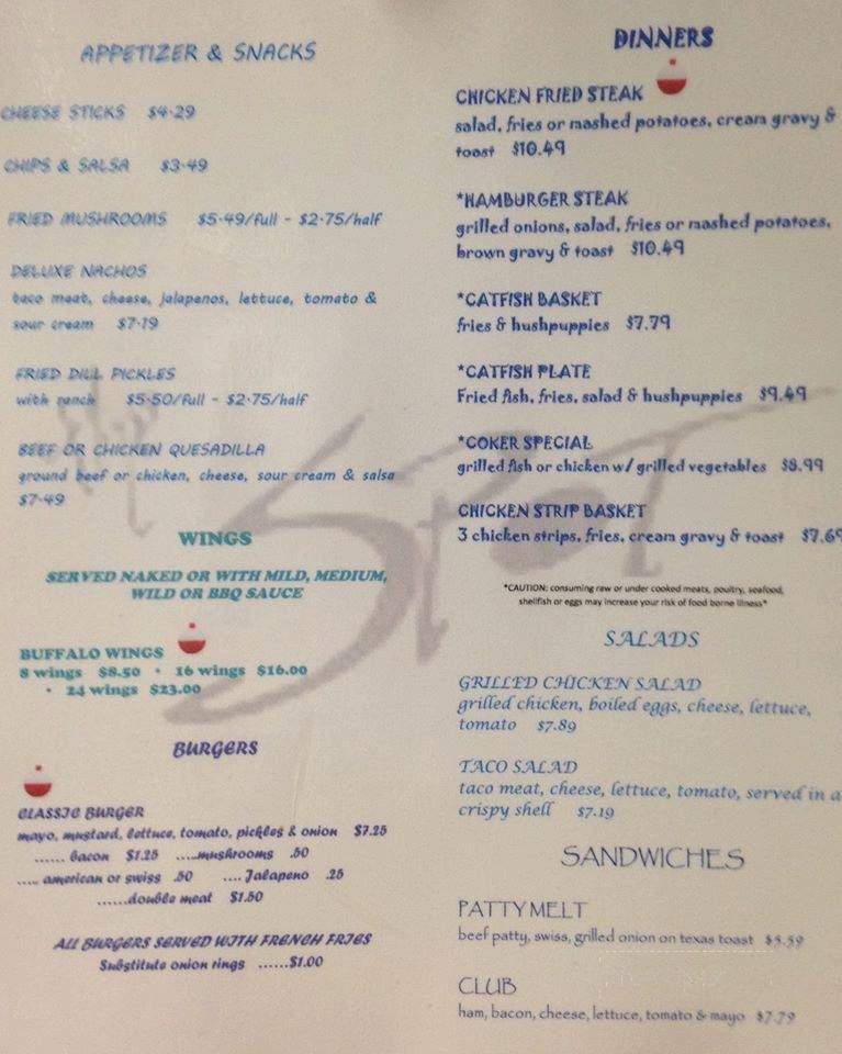 The Spot At Lake Somerville - Somerville, TX menu_pic