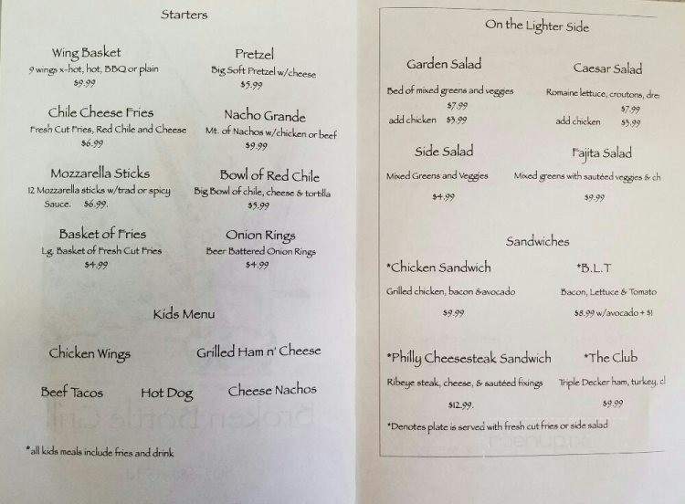 Broken Bottle Grill - Taos, NM menu_pic
