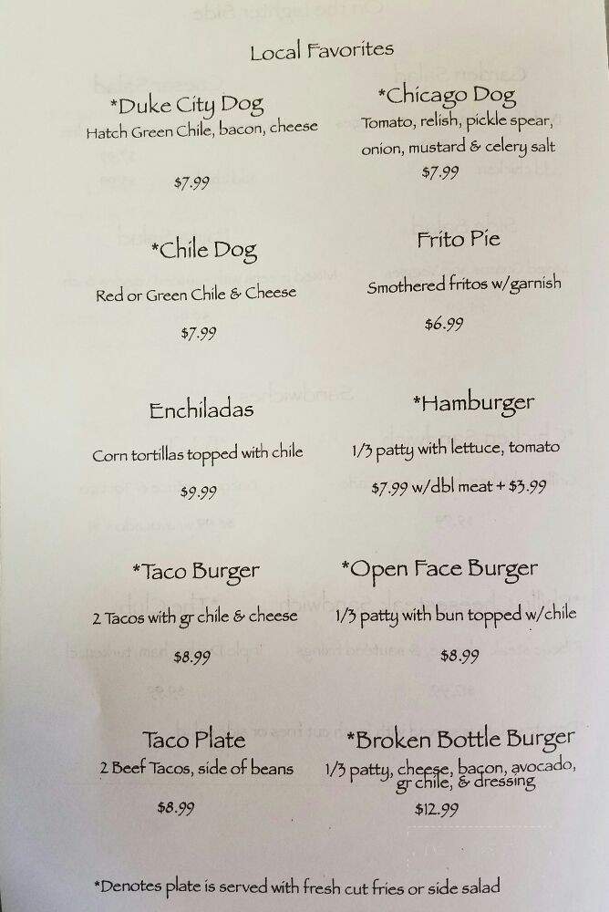 Broken Bottle Grill - Taos, NM menu_pic