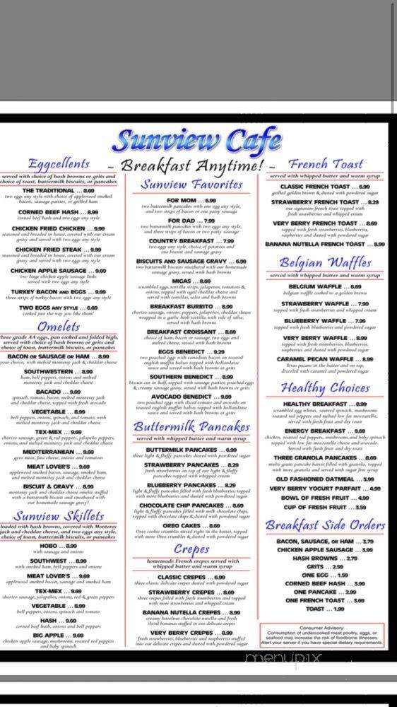 Sunview Cafe - Allen, TX menu_pic
