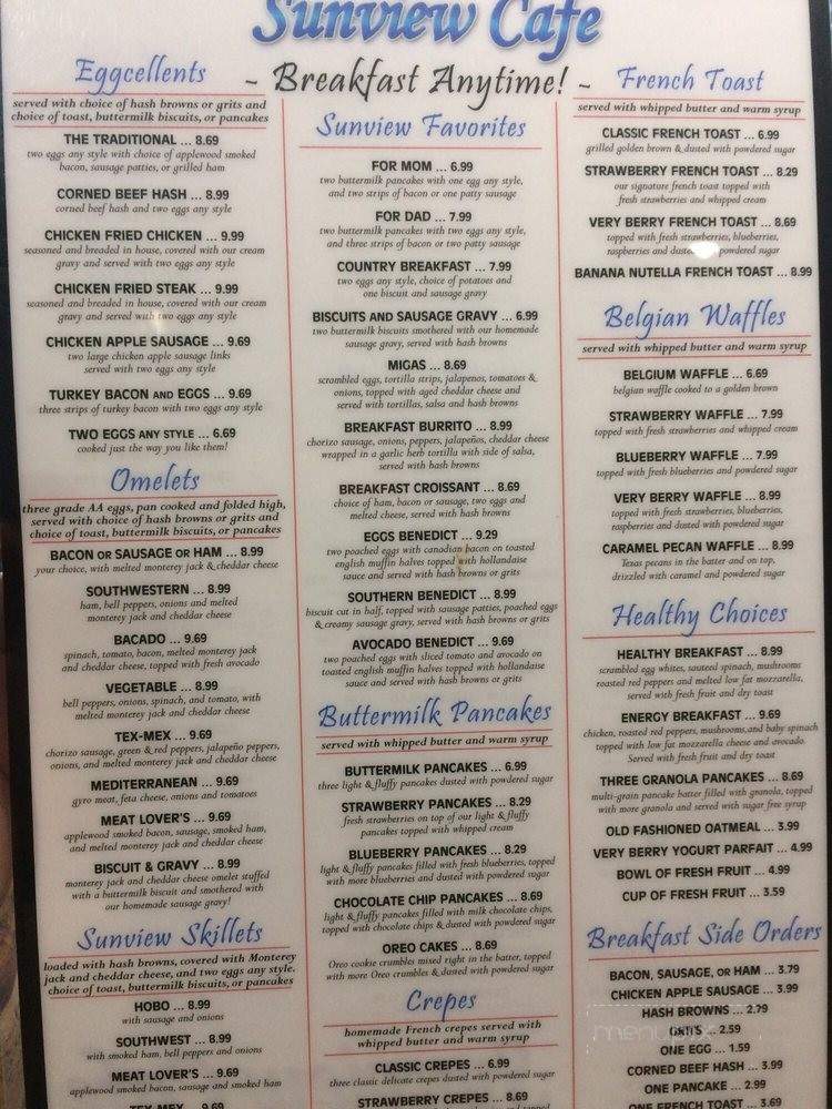 Sunview Cafe - Allen, TX menu_pic
