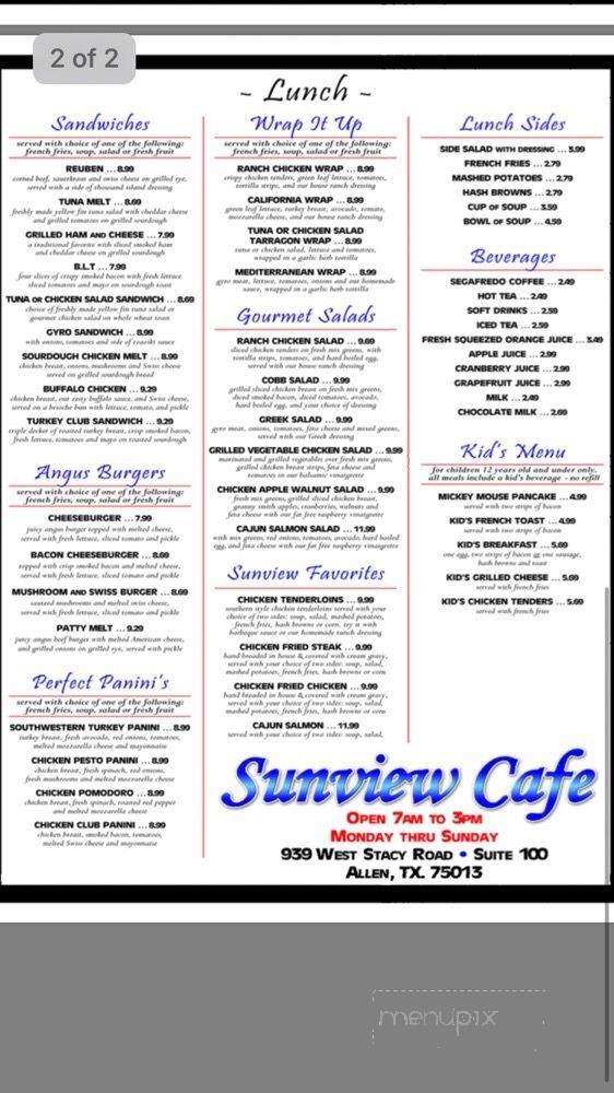 Sunview Cafe - Allen, TX menu_pic