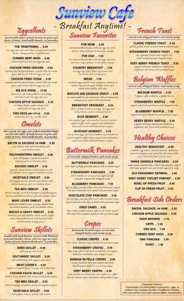 Sunview Cafe - Allen, TX menu_pic