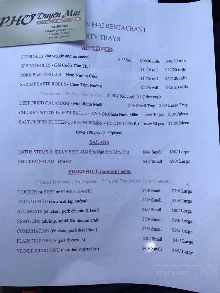 Pho Duyen Mai - San Diego, CA menu_pic