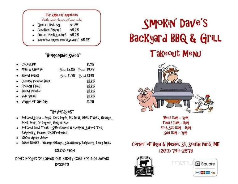 Smokin Daves Backyard BBQ & Grill - South Paris, ME menu_pic