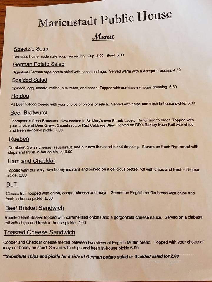 Marienstadt Public House & Beer Garden - Saint Marys, PA menu_pic