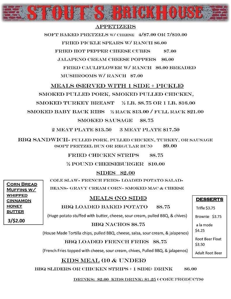 Stout's Brick house - Guilford, IN menu_pic