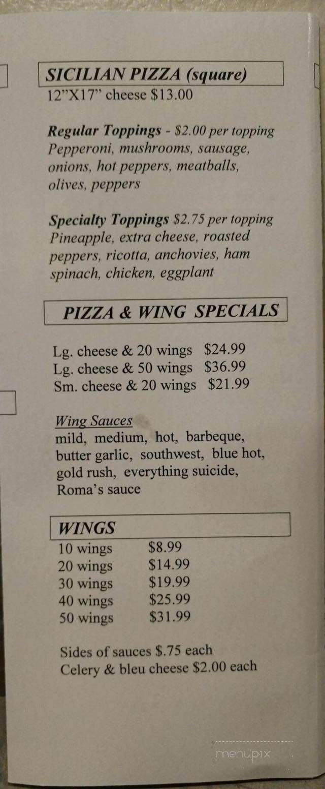 Roma's Pizza and Pasta - Herkimer, NY menu_pic