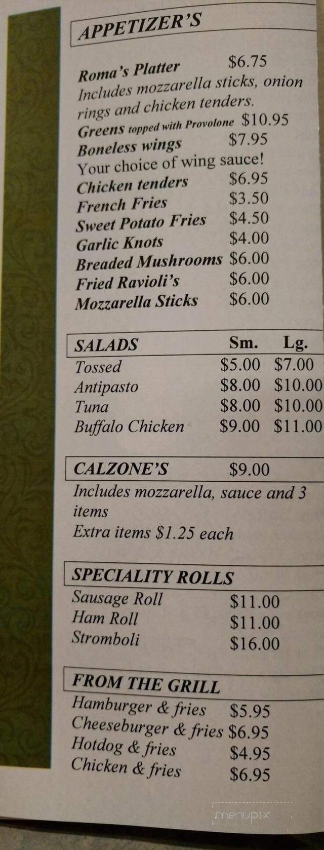 Roma's Pizza and Pasta - Herkimer, NY menu_pic